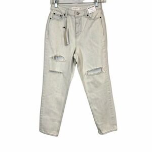 Topshop Womens White Washed Distressed High Waist Tapered Leg Mom Jeans Size 4 P